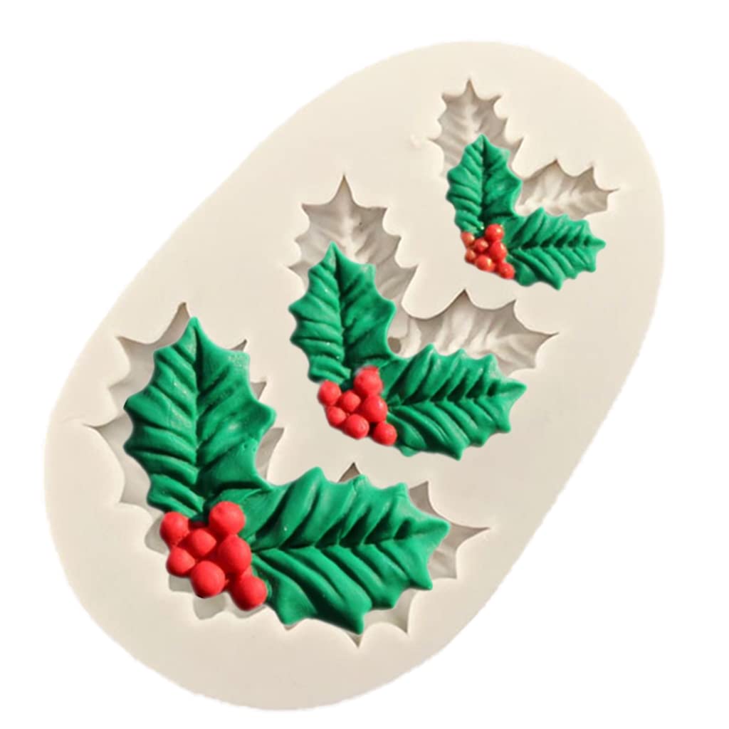 Xjdzineq Christmas Holly Decoration Fondant Cake Silicone Mold Chocolate Candy Molds Pastry Biscuit Baking Silicone Mold