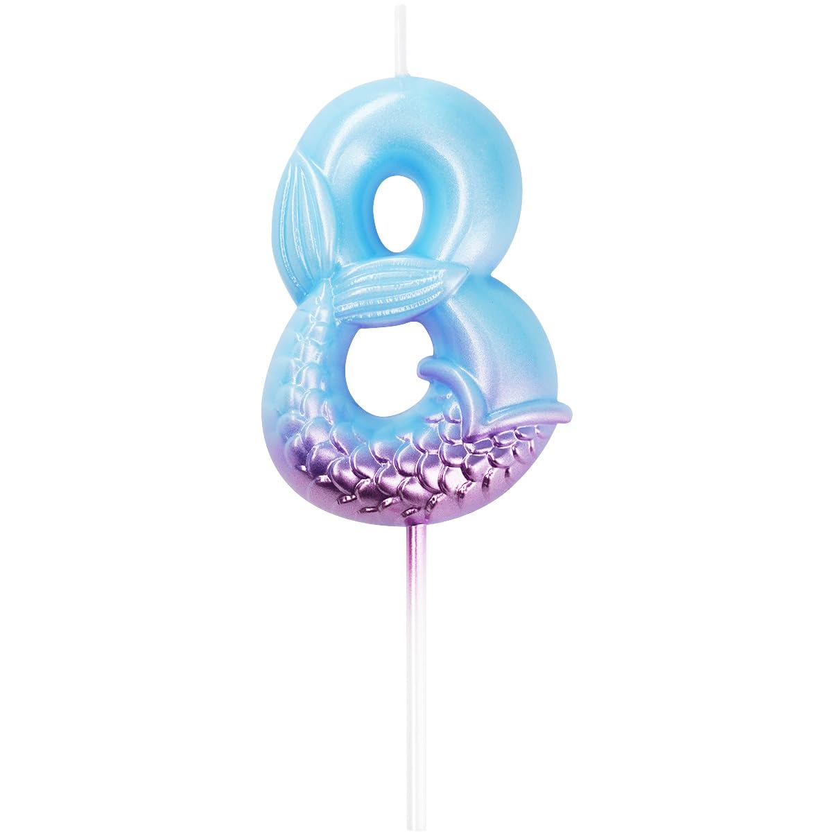 Eusbon Pink And Blue 7Cm Mermaid 9 Number Birthday Candle, Blue Purple Number Candle Cake Number Candles Sea Candles For Party Decoratoin