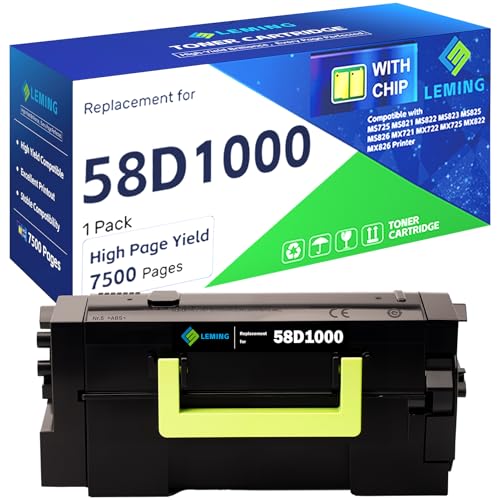58D1000 Toner Cartridge 7500 Pages (with Chip) Replacement for Lexmark 58D1000 58D1H00 Toner Cartridge for Lexmark MS725 MS821 MS822 MS823 MS825 MS826 MX721 MX722 MX725 MX822 MX826 Printer