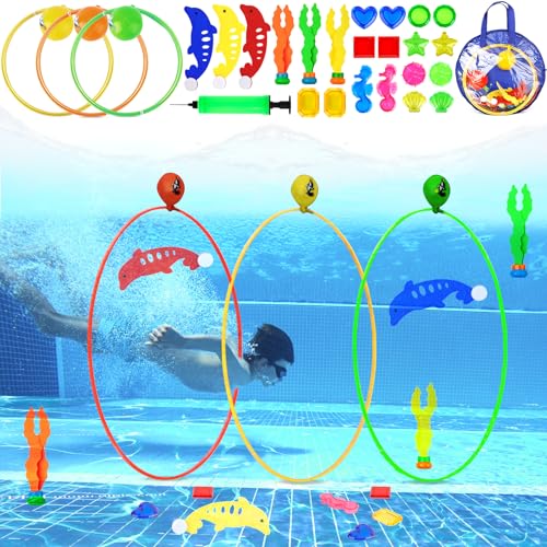 BARAKYEG Juguetes de Buceo,27 Piezas Juegos Piscina Juegos de Agua para Niños, Anillos de Buceo,Juegos de Piscina para Niños,Juguete de Natación,Juegos Acuáticos,Juguetes de Piscina Buceo en Piscina