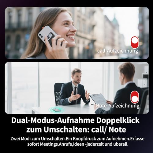 KI Digitales Diktiergerät mit Hülle,Aufnahmegerät mit KI-Technologie zum Transkribieren und Zusammenfassen,64 GB Speicher,134 Sprachen, Voice Recorder für Vorlesungen, Meetings, Anrufe & Interviews