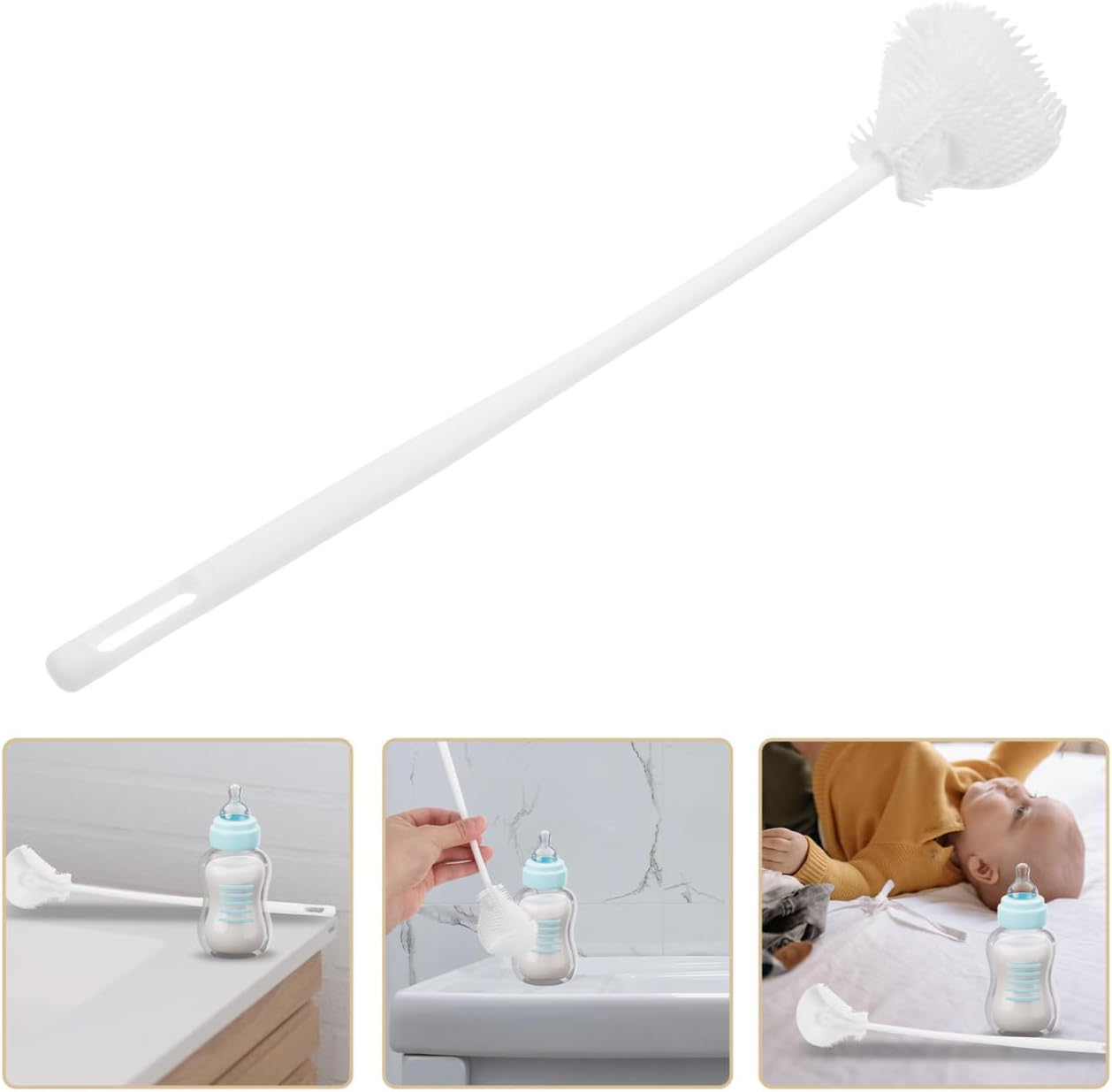 Cabilock Silicone Bottle Brush for Baby Bottles with Soft Bristles Long Handle Cleaning Brush for Narrow Neck Water Bottles Tumblers and Sports Bottles