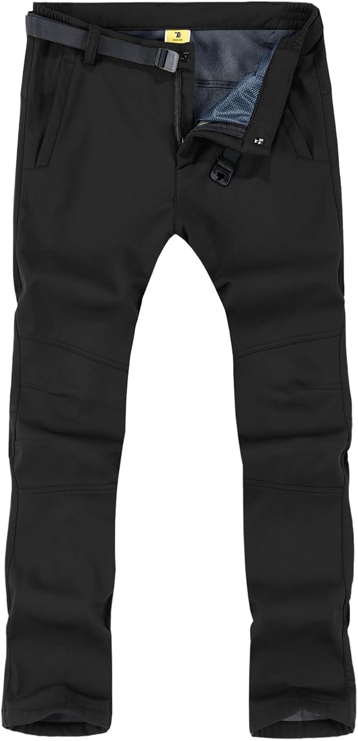 TBMPOY Men's Snow Ski Hiking Pants Waterproof Winter Fleece Lined Pants Camping Skiing Ice Fishing Pants with Belt