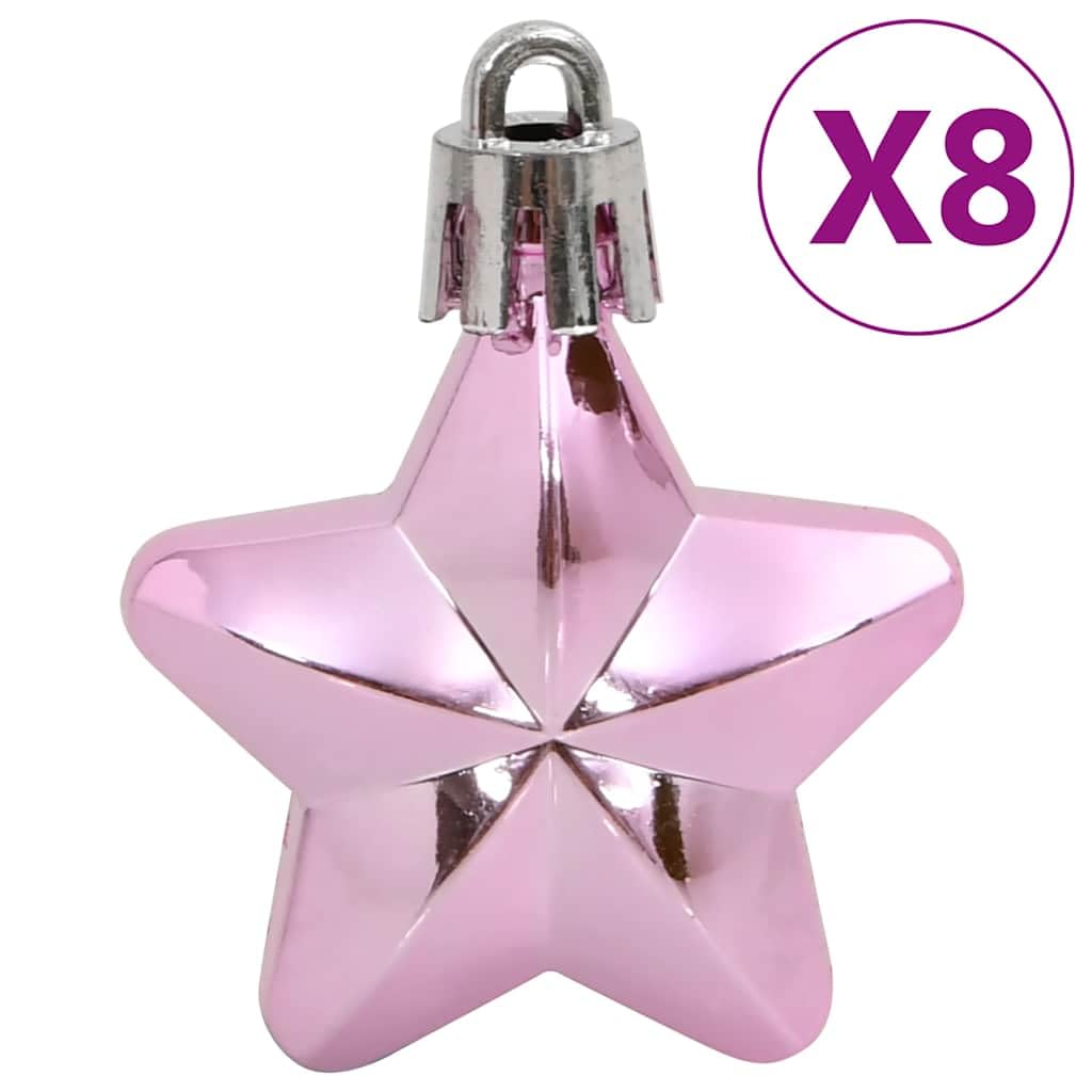 111-tlg. Weihnachtskugel-Set Rosa Polystyrol | 3 cm, 4 cm, 6 cm, Schneeflocken, Sterne, Christbaumspitze, matt, glitzernd, glänzend, hohl