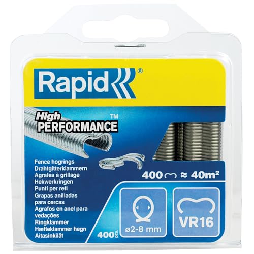 Rapid VR16 - Agrafes à Grillage en Acier Galvanisé, Compatible avec les Grillages 2-8 mm, Idéal pour Sécuriser Cages & Clôtures, 400 Pièces, Emballage sous Blister (40108796)