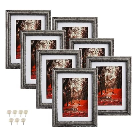 7 Pack 4x6 Picture Frames with Mat, Rustic Distressed Art Wall Hanging Table Desk 6x4 Family Gallery Multi Photo Frame Display Pictures 5x7 Without Mat Cover