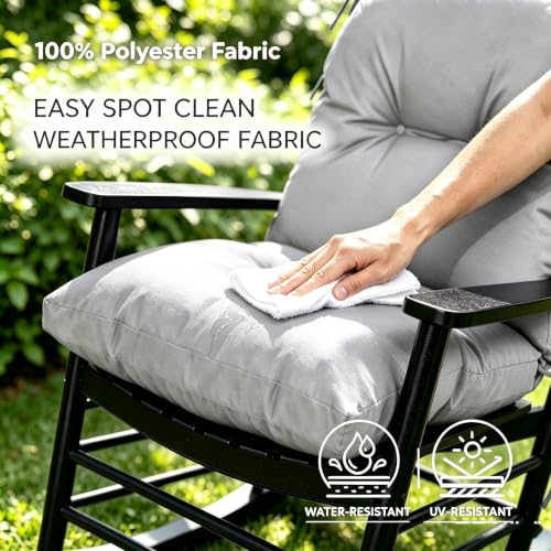 Image of QILLOWAY Tufted Outdoor Chair Cushion Set of 4, Waterproof 43x20x4 Inch Non Slip Replacement Pad for Wicker Lounge Patio Furniture, Grey