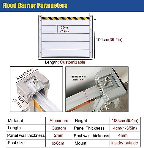 Reusable Flood Barriers for Home & Garage - Detachable Aluminum Flood Control Baffle, 40cm Length x 100cm Height Water Stopper for Front Door & Gates
