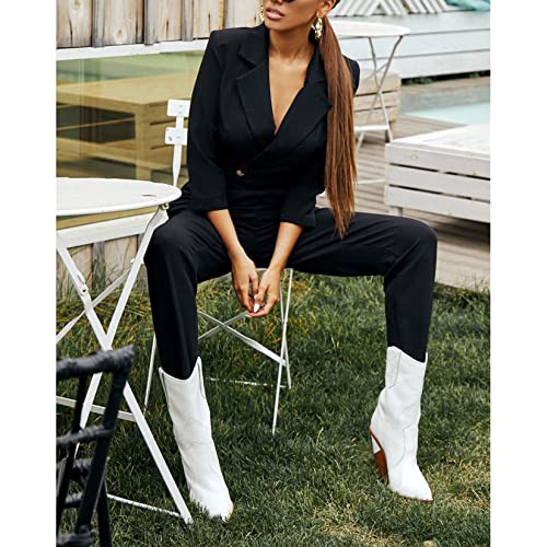 Dawwoti Macacão feminino elegante manga longa macacão cor sólida blazer macacão macacão terno para e