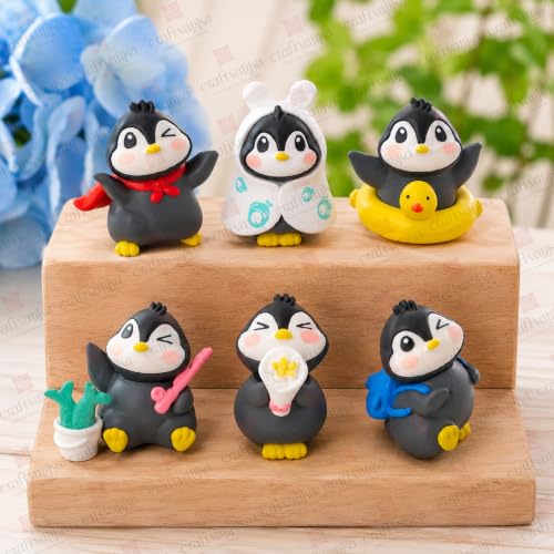 Image of CraftVatika Miniature Showpiece Birthday Gift for Girls Kids, Penguin Showpiece Set of 6 for Home Decor Items, Car Dashboard Items, Table Decoration Items, Valentine Day Gift for Girlfriend