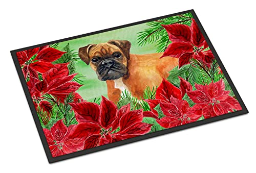Caroline's Treasures CK1289JMAT German Boxer Poinsettas Doormat 24x36 Front Door Mat Indoor Outdoor Rugs for Entryway, Non Slip Washable Low Pile, 24H X 36W