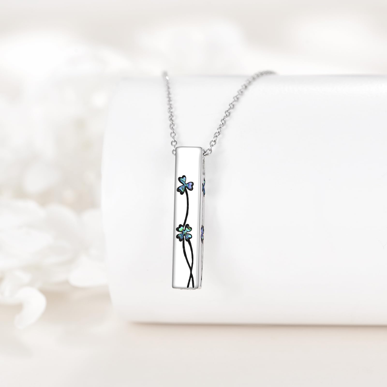 URONE Urn Necklace for Ashes 925 Sterling Silver Clover Urn Necklace with Hollow Bar for Ashes Memorial Keepsake Ashes Jewellery for Human Pets Ashes - Image 2