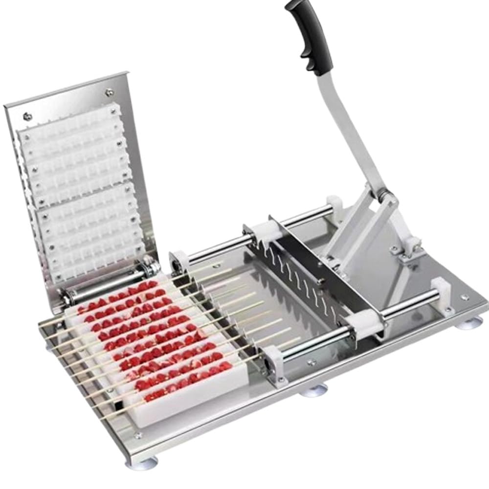 Macchina per Spiedini BBQ Manuale in Acciaio Inox,Portatile 2templates | Disposizione Uniforme,2/4 Stampi per Carne,Per Bambù E Ferro,Adatta a Grill,Forno,Picnic,Campeggio,Catering