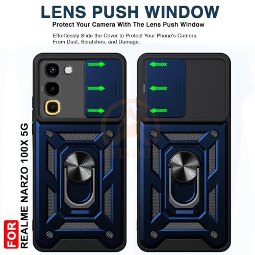 Image of Armor Bumper Back Cover Case for Realme Narzo 100X 5G Rotating Camera Cover, Ring Holder & Kickstand | Heavy Duty & 360 Degree Protection Back Cover for Realme Narzo 100X 5G (Blue)