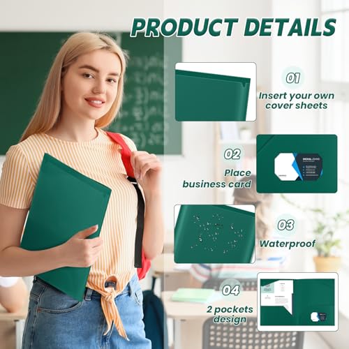 Henoyso 60 Pack Plastic Folders with Clear Front Pockets Bulk Heavy Duty File Folders with 2 Pockets and Card Slot for Student Teacher Back to School Supplies Office Presentation (Dark Green) - Image 3