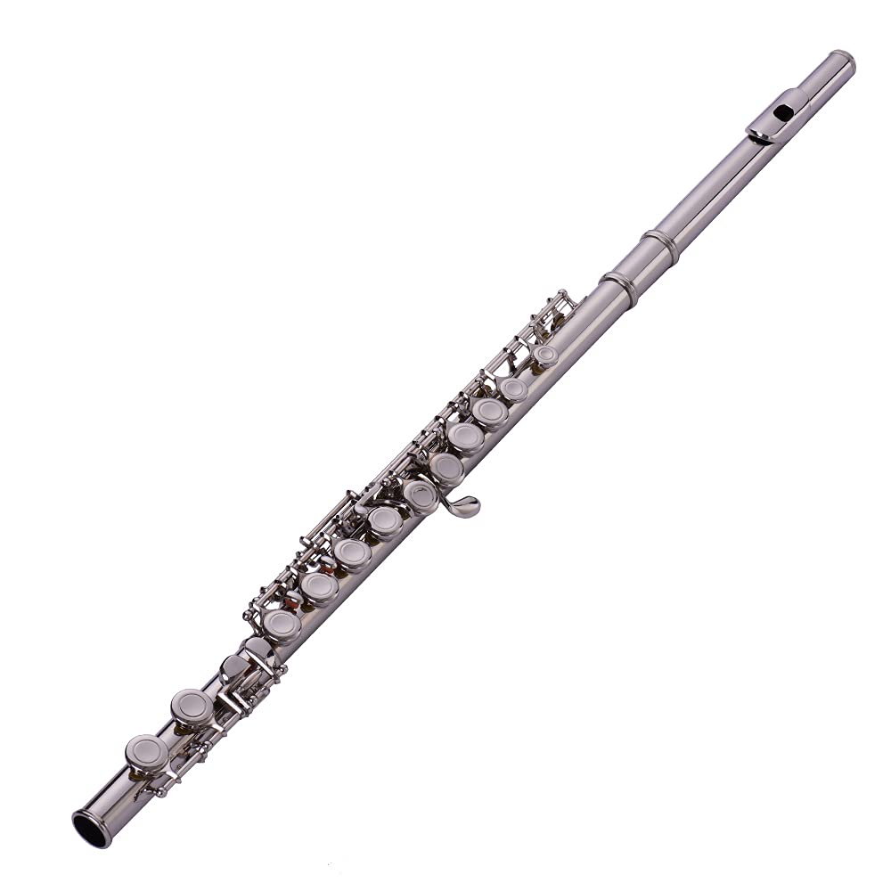 Flauta 16 Agujeros Tono C, Instrumento Viento Metal Plata con Soporte Estuche, Flauta Plata para Principiantes Músicos Estudiantes Práctica Concierto