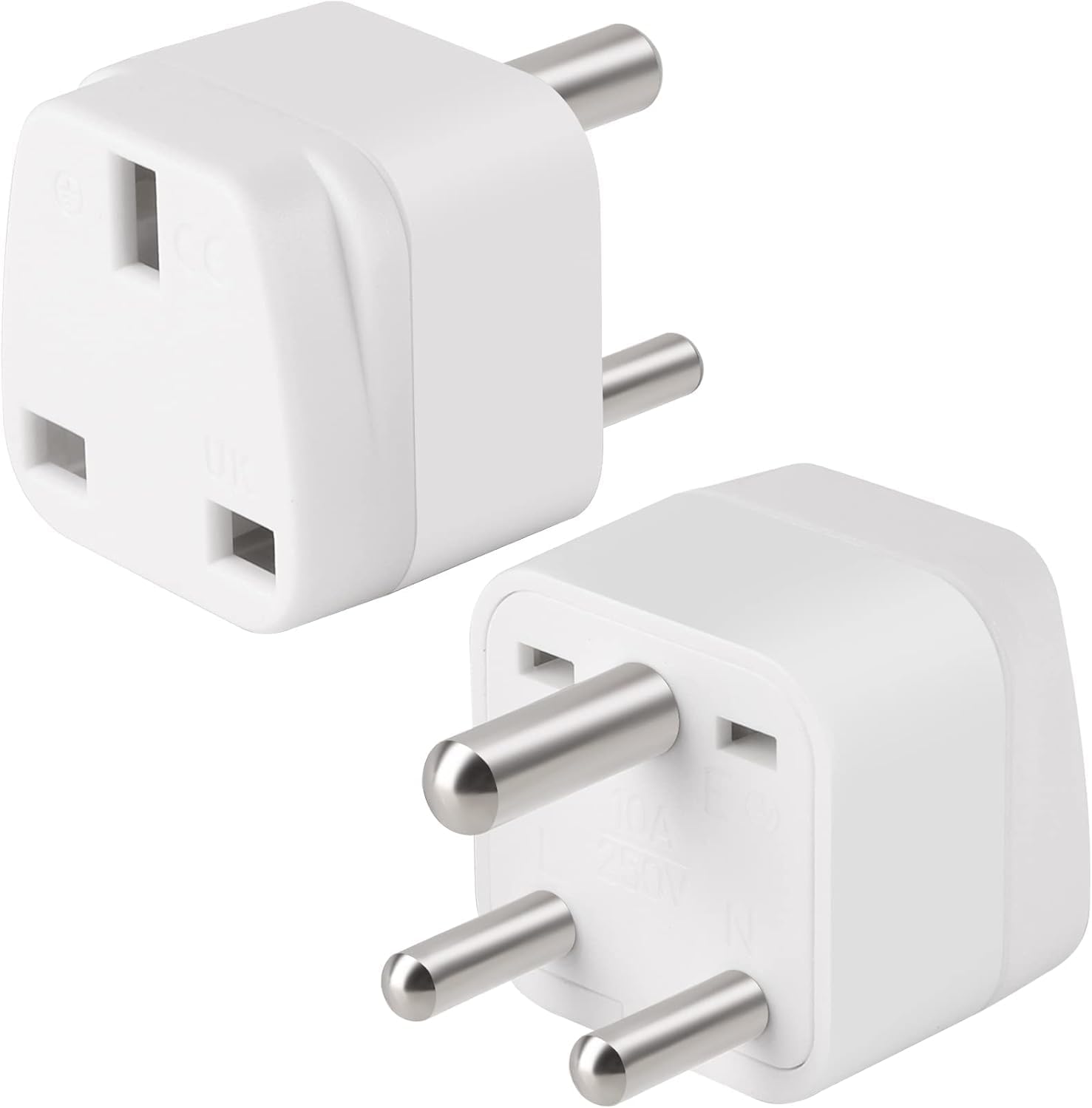 2-Pack UK to India Plug Adapter, VSEER India Power Converter Grounded Universal Travel Adapter 3 Pin India International Type D Plug (White)