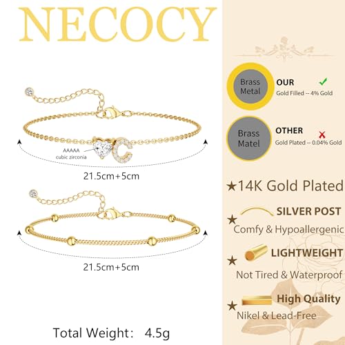 Image of NECOCY Initial Heart Diamond Anklets for Women Waterproof, Non Tarnish 14k Gold Plated Letter Ankle Bracelets Dainty, Summer Beach Bikini Jewelry Gifts for Women