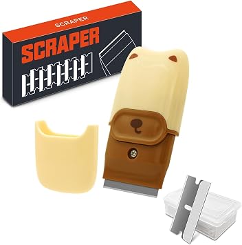 Razor Blade Scraper Tool with 12pcs Extra Blades, Cleaning Scraper Tools | with Protective Cover & Buit-In Blade Storage, Razor Scraper for Oven, Glass, Window, Paint, Cooktop, Glass Stovetop, Sticker