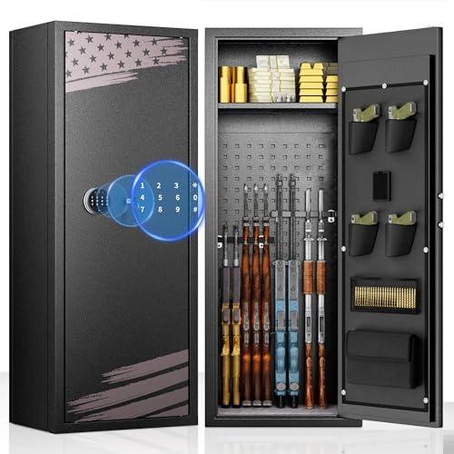 INTERGREAT [2024 NEW] 10-12 Rifle Gun Safe, Gun Safes for Home Rifle and Pistols, Gun Cabinet for Rifles and Shotguns with Gun Rack and Removable Shelf, Large Gun Safe, Flaged Design, Pocket
