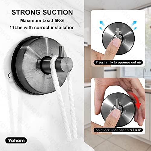 Image of YOHOM Suction Cup Hooks - Black Stainless Steel Window and Shower Towel Hooks - Holds 2 Pcs
