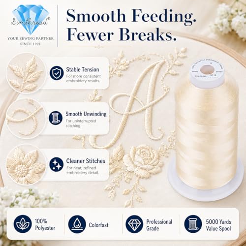 Image of Simthread 5000M 40WT Polyester Embroidery Thread, Macadamia S019 | 5000M 40WT polyester thread feeds smoothly for machine embroidery, monograms, logos, patches and quilting.