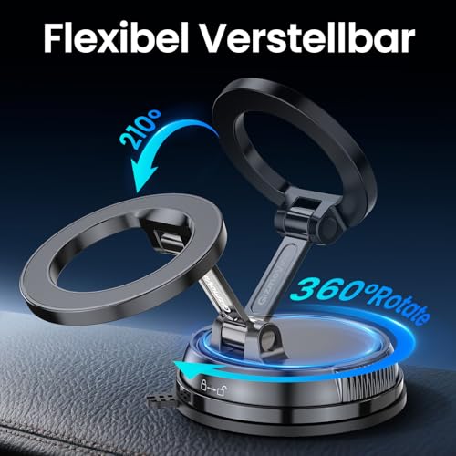 GizmoVine Magnetische Autohalterung für Handy, 2026 Upgrade, 360° Einstellbar, 35kg Starksaugnapf, MagSafe kompatibel, Dashboard/Windschutzscheibe/Lüftung, für iPhone & Android