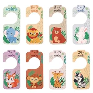 8pcs Baby Closet Dividers, Wooden Infant Wardrobe Organizer Cute Animal Theme Baby Clothing Hanger Separators Infant Clothes Sorting Tags for Toddler Baby Girls Boys Nursery Room Decor
