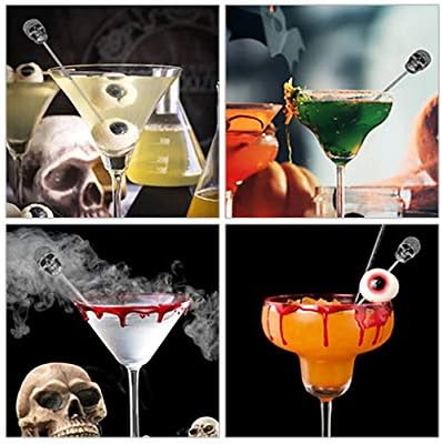 SCSpecial Skull Cocktail Picks 6 Pieces Stainless Steel Olive Picks Reusable Fruit Sticks for Halloween Party - Set A
