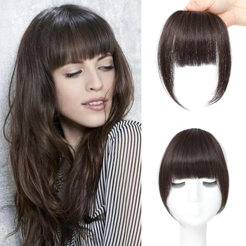 Clip In Bangs Human Hair Bangs French Bangs Clip On Bangs For Women Dark Brown Bangs Hair Clip Fake Bangs Clip In Bangs Real Human Hair Thick Bangs Hair Bangs Clip In(French Bangs,Dark Brown)