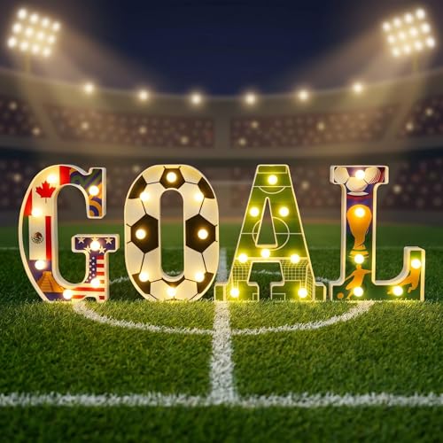 2026 World Soccer Decorations Soccer Centerpieces for Table Goal LED Lights Sign