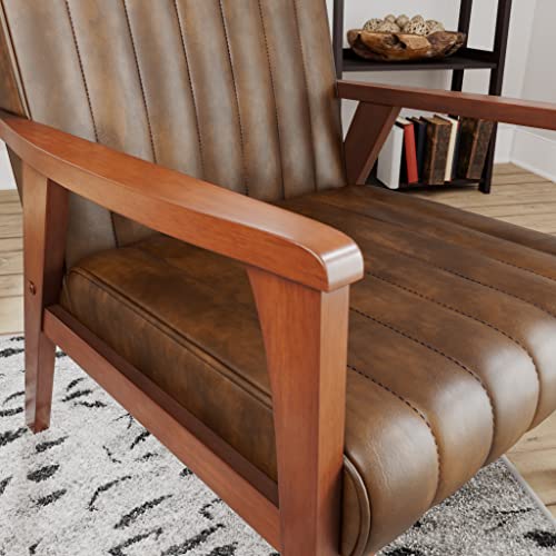 Edenbrook Carlton Exposed Wooden Arm Accent Chair For Living Room-Real Wood-Modern Channeled Tufting, Brown #TOP3