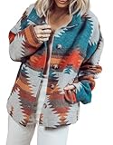 TIAFORD Aztec Print Shacket Jacket for Women Long Sleeve Button Down Western Aztec Print Shacket...