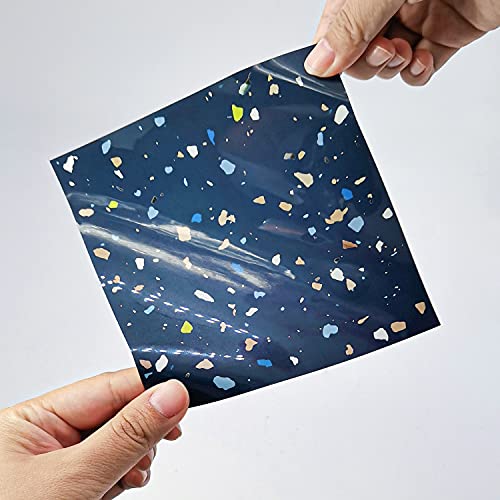 24pcs Kitchen Bathroom Marble Wall Tile Stickers, Hiser DIY Rectangle 3D Terrazzo Mosaic Decals Sticker for Kitchen Living Room Bathroom Home Decor Self-Adhesive, 15x15cm (Navy Blue)