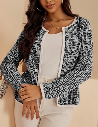 Image of VOIANLIMO Women's Checkered Cardigan Casual Long Sleeve Lightweight Open Front Cardigans Sweaters for Women