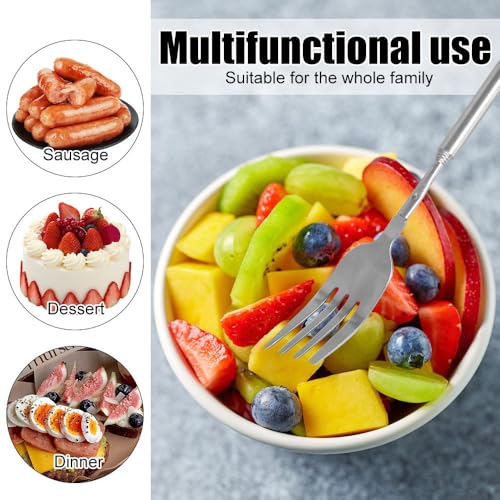 Einziehbarer Gabel/Löffel, 2 Stück Edelstahl Teleskopgabel/Teleskoplöffel, 8,7-25 Zoll Latte Löffel/Menügabel für BBQ, Toasten, Abendessen, Obst, Dessert