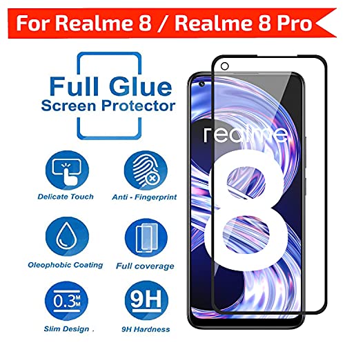 Image of STP FEEL� Glass Screen Protector Designed For Realme 8 (6.4 inch) [Edge to Edge Coverage] HD Clear, Bubble-Free, Anti-Scratch Full Protection Durable Tempered Glass - Black, Pack of 1