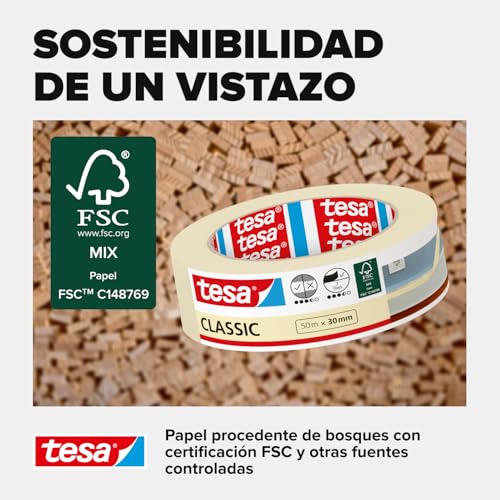 Miniatura 6 de Tesa Cinta De Carrocero Classic - Cinta De Enmascarar Para Trabajos De Pintura - Sin Disolventes, Removible Sin Dejar Residuos - 50 M X 30 Mm, Beige