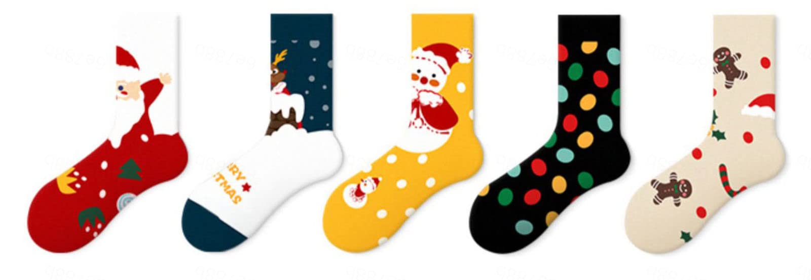 5 Pares de Calcetines navideños para Hombre, Novedad, Calcetines navideños, Calcetines clásicos de Papá Noel, Calcetines navideños para Hombres y niños,Christmas Box A-One Size