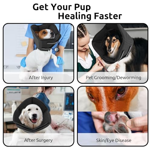 Halskrause Hund Weich Nach OP, Verstellbarer Anti Leckschutz Hund, Atmungsaktiver Hundekragen, Leicht Halskrausen für Hunde, Schutzkragen für Große Hunde (Schwarz,XL)