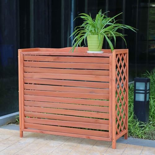 Cubre Aire Acondicionado Exterior Madera, Funda Aire Acondicionado Exterior Pequeño, Rejilla Aire Acondicionado Vertical Decoración para Patio