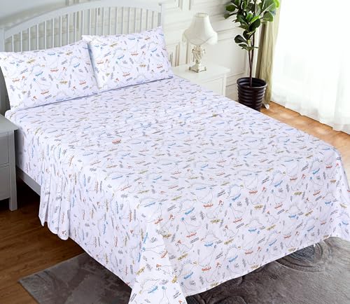 RUVANTI 100% Cotton Sheets Queen Size Set, 4 Pieces, Soft & Breathable Percale Weave Bedding, Deep Pocket 16", Hotel Standard, Crisp Cool Feeling, Durable, Perfect Floral Bed Sheet, Dino