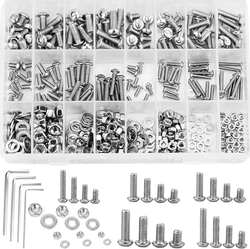 GLORHA 520 piezas de pernos y arandelas de acero inoxidable M3 M4 M5 M6 tuercas y arandelas de acero inoxidable con 4 llaves hexagonales