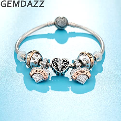 I Love You Grandpa Heart Pendant Charms, Fits Pandora Fathers Day Bracelet, 925 Sterling Silver Sparkling Cz Grandfather Dangle Grandpapa Beads, Gift For Grandad/Grandaddy/Grandparent #TOP3