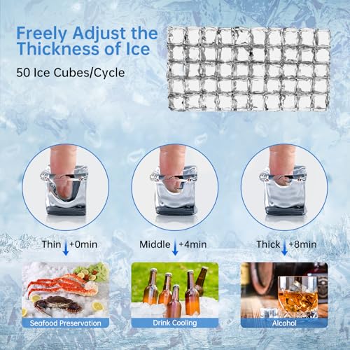 Image of 150LBS Undercounter Commercial Ice Maker, Freestanding Built-in Commercial Ice Machine, Adjustable Ice Maker, Dual Water Ice Machine, Self-Cleaning-for Bar, Restaurant, Cafe, Office, Home, Party