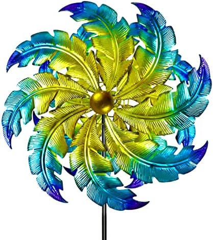 Peacock Wind Spinner Double Wind Sculpture Kinetic Yard Windmills Outdoor Metal Stake Yard Spinners, Metal Garden Wind Spinners for Yard and Garden 55 * 15in