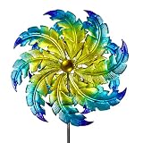 Peacock Wind Spinner Double Wind Sculpture Kinetic Yard Windmills Outdoor Metal Stake Yard Spinners,