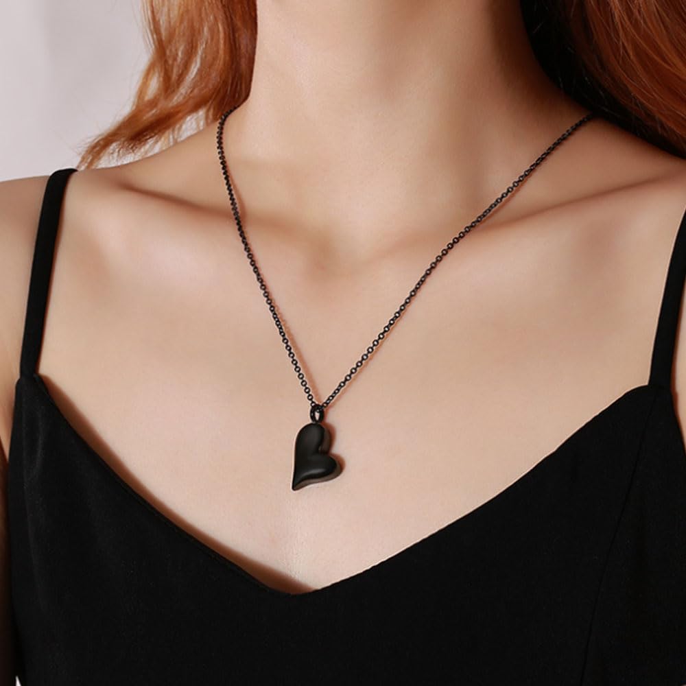 Personalized Forever In My Heart Cremation Urn Necklace for Ashes Gold ,Dad/Mom/Grandpa/Grandma Keepsake Urn Necklaces for Human Ashes Stainless Steel Custom Engraving Memorial Ash Pendant Necklace (Black)