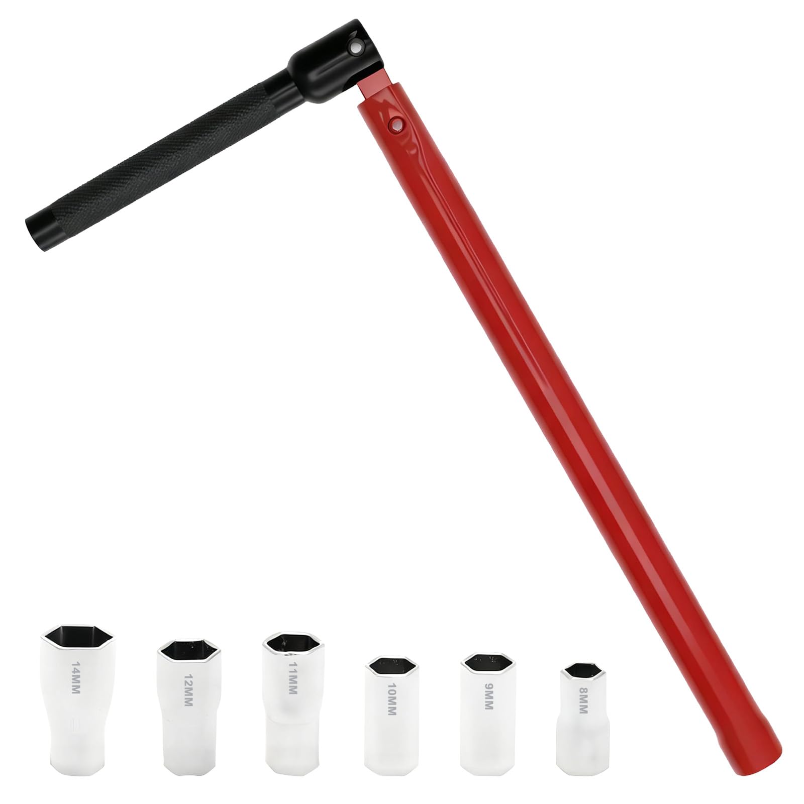 Wihozte Red 8-14Mm Faucet Bathroom Back Nut Kit, 7Pcs Tap Spanner Set With 6 Socket Nuts (8/9/10/11/12/14Mm) + 1 Hex Wrench, Adjustable Basin Wrench For Kitchen Bathroom Sink Plumbers Installation Repair