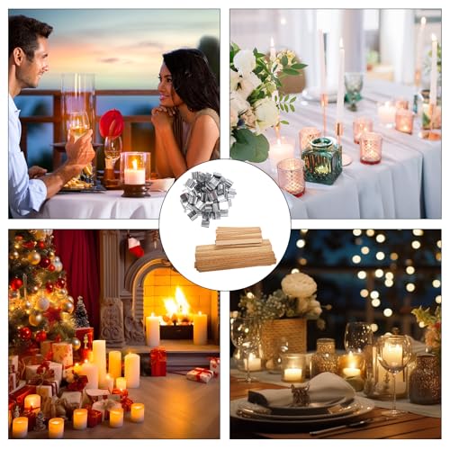 Miniatura 6 de 100 Piezas Mechas De Madera Para Velas Con 50 Bases De Metal Mecha De Madera Mecha De Vela De Madera Sin Humo Cortable Mechas De Madera Natural Para Velas Aromáticas Hechas A Mano Hacer Velas Diy